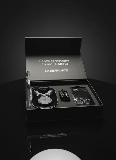 LaserWhite Kit box open with LED device and strips